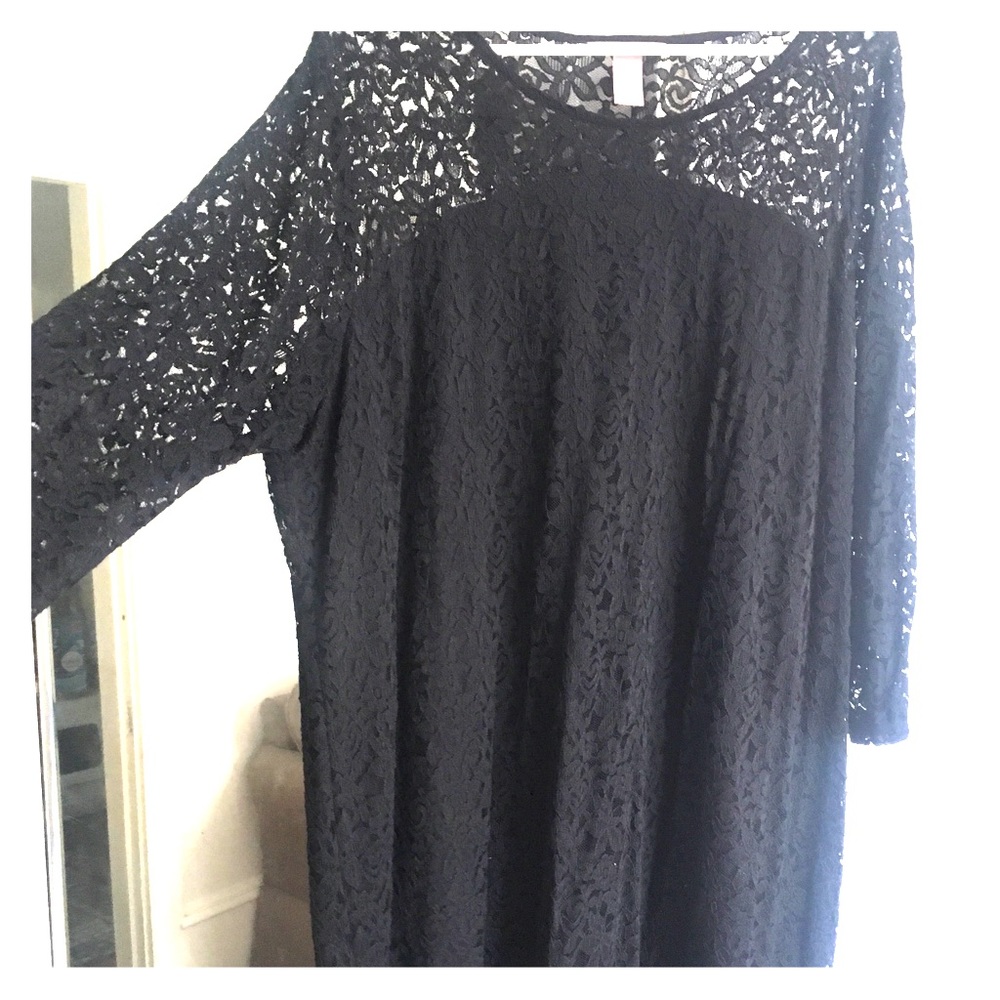H&M long-sleeve black lace body-con dress (3x)